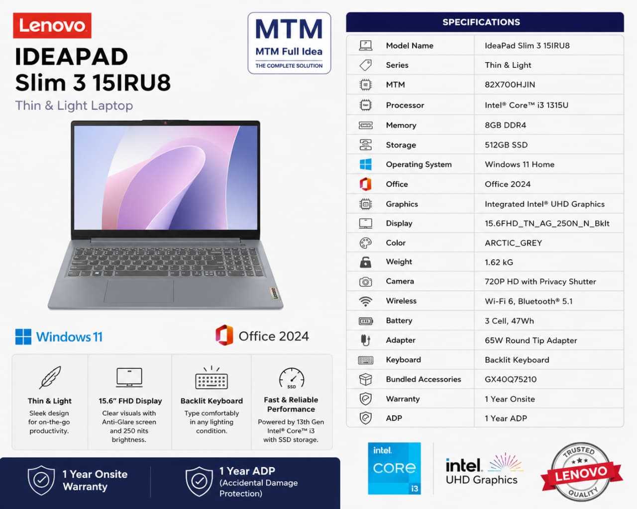 LENOVO - IDEAPAD SLIM 3 15IRU8